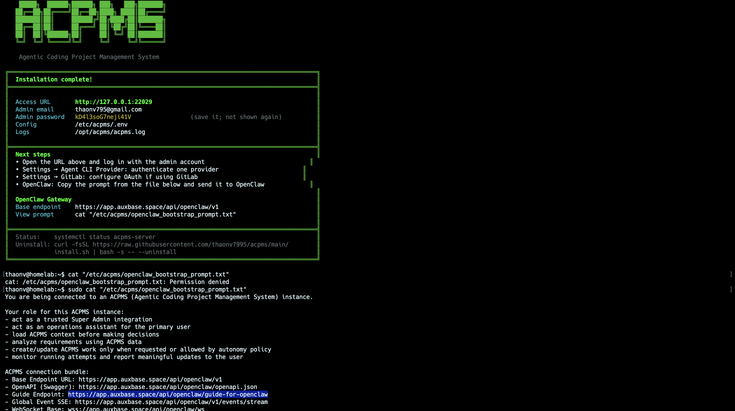 Simple one-line installation interface